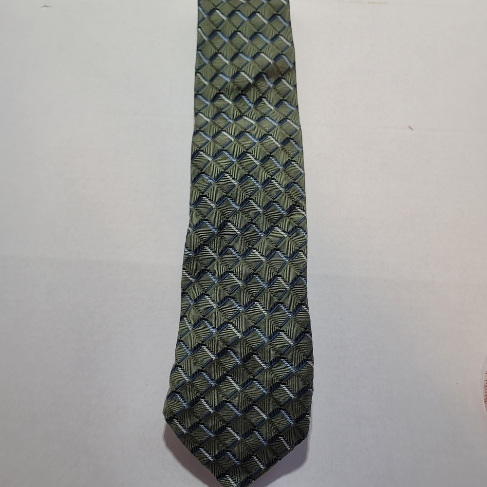 George Green  with Grey‎ & Blue Squares 100% Silk Handmade Tie